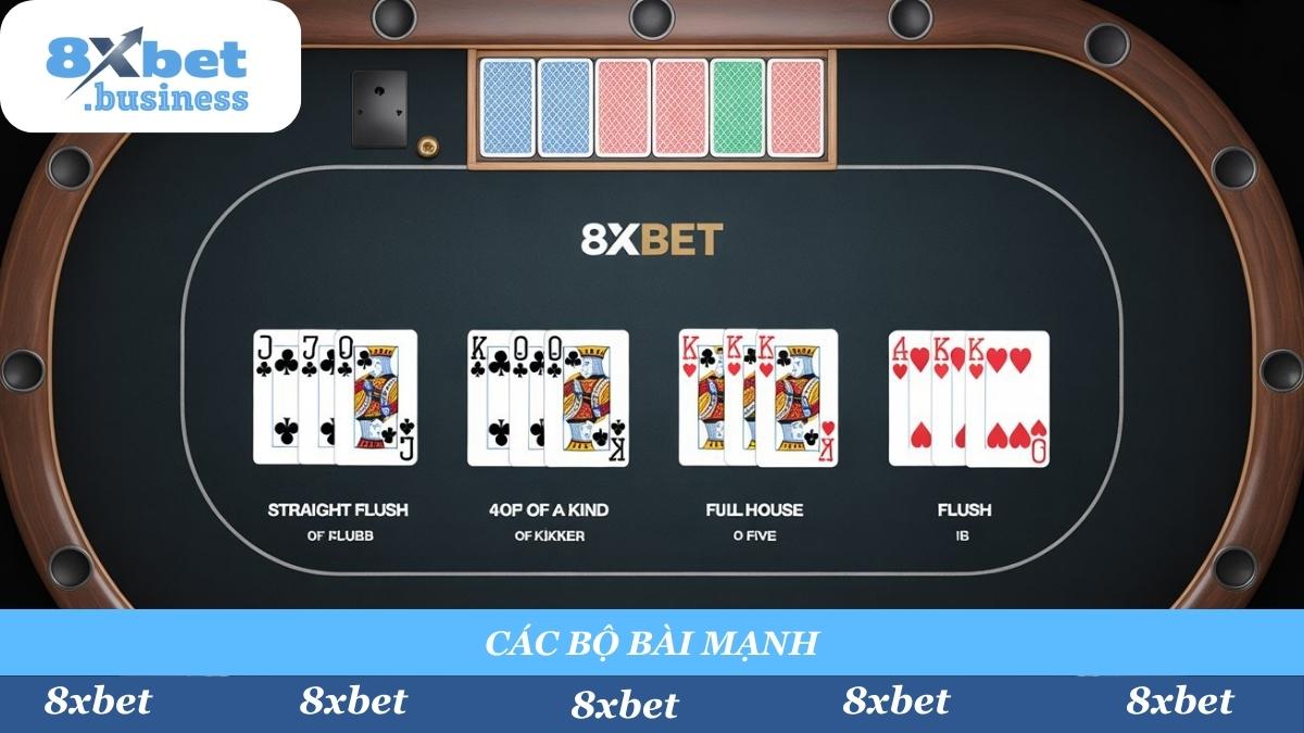 Nắm vững các bộ bài mạnh như Sảnh, Thùng, Cù Lũ, Tứ Quý để binh chi hiệu quả và giành lợi thế tại Mậu Binh 8xbet.